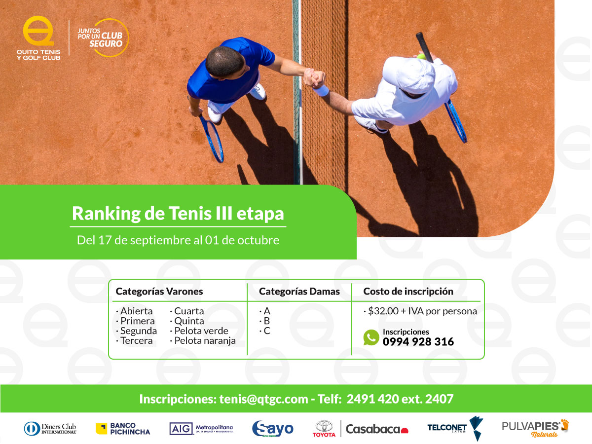 Ranking de Tenis Ill etapa QTGC Ecuador